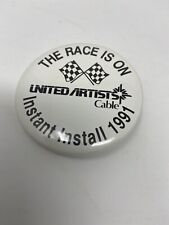 Vintage 1991 United Artist Cable The Race is On Instant Install Pinback Button picture