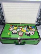Vintage 1965 Snoopy Peanuts Luggage Large Metal Suitcase Rare Green, 18”x10” picture