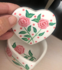 Vtg PAPEL GIFTWARE Pink Dot Porcelain ROSES Heart Trinket Box Dish Steinburg 1 picture