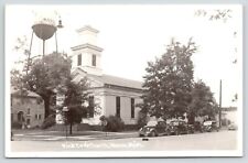 Wayne Michigan~First Congregational Church~Water Tower~Vintage Cars~1939 RPPC picture