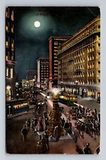 San Francisco CA- California, Market Street At Night, Advertise Vintage Postcard picture