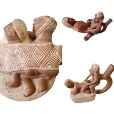 Huaco Erotic Peruvian Pre-Columbian Peruvian Mochica Pipe Scultures SET of 3 picture