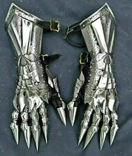 Medieval Gauntlet Gloves Pair Brass Accents Knight Crusader Armor Steel Gloves picture