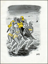 1947 Michael Berry art 6 bikini girls save lifeguard vintage comic pinup adL46 picture