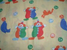 Vtg 70s Novelty Clowns Cat Puppy Seals Primary Colors Yellow Fabric 34x42 #PB10 picture