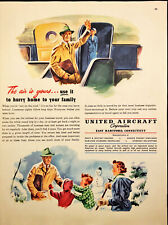 1949 United Aircraft Corp Print Ad Husband Traveling Home to Family Snow Snowman picture