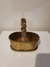 VTG,Oval Shaped Solid Brass Basket w/ Braided Handle~Mid~Century ,6.5x6.5x3.25 