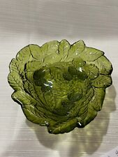 Vintage Green Indiana Glass Co Loganberry Bowl Embossed Leaves & Berries picture