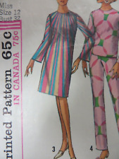 Vtg 60's Simplicity 6214 DRESS w/ BELL-SHAPED SLEEVES Sewing Pattern Women Sz 12 picture