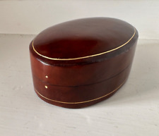 NEW ~ Vintage 1980 Gorgeous Leather Oval Box ~ Dark Chestnut & Gold Gilt 6