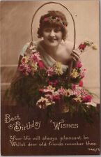 1917 HAPPY BIRTHDAY Real Photo RPPC Postcard Printed in France / England Cancel picture