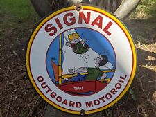 VINTAGE 1960 SIGNAL OUTBOARD MOTOR OIL PORCELAIN METAL GAS STATION SIGN 12