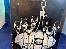 Melody Wine Decanter & 6 Glasses Etched NOS Hand Made Fine Crystal Romania picture