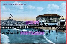 THE PIKE, LONG BEACH, CALIF ~ ROLLER COASTER, BATHERS ~ postcard~ 1907-1914   picture