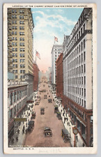 Postcard Seattle Washington Looking Up Cherry Street Canyon Posted 1922 picture