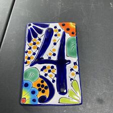 MEXICAN TALAVERA HOUSE NUMBER 4 TILE POTTERY CERAMIC FLORAL HANDPAINTED picture