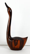 Vintage MCM Style Tiger Wood Carved Swan Figurine 9 1/2