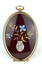 Vintage Portrait Floral Vase Oval Frame Polished Opaque Stones Abalone Shell picture