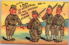 Military Humor Uniform At Ease Soldiers with Guns Vintage Linen Postcard B33 picture