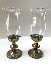 PAIR of Vintage Hurricane Glass and Metal Candle Holders - Very Good Condition picture