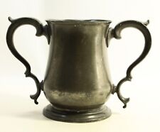 = Mid 19th C. Pewter Loving Cup Community Ale Mug  Two Handles Glass Bottom picture