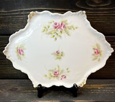 Vintage Porcelain Dresden Germany Vanity Dresser Pink Floral Tray Approx 10”x7” picture