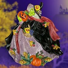 Vintage Fitz & Floyd 1995 HALLOWEEN Rare Ceramic Harvest Witch Bowl Candy Dish picture