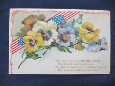 ca1910 Denver Colorado Patriotic Flowers & Poem Greeting Postcard picture