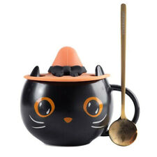 Starbucks MUGS Black Cat W/ Cap Lid Black Spoon Coaster Hallowmas Coffee Mug Cup picture