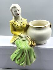 Excellent Condition Vintage Woman Shelf Sitter Planter Gold Trim Japan 6” x 5” picture