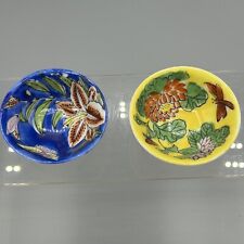 Vintage Hand Painted  Sake Cups Bowls With Floral Interior Japan Butterfly (2) picture