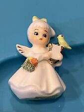 Vintage Napcoware Miniature Bone China Angel with Harp & Green Bird Figurine 2