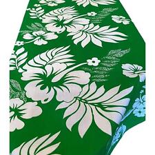 Vintage Cotton Hawaiian Floral Fabric Tablecloth 40” x 70” Vibrant Green White picture