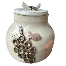 Vintage Stoneware Pottery Jar With Lid Bunch Of Grapes 3D Design Signed 7