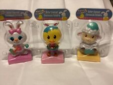 Three Happy Easter Solar Dancers Bobble Heads Girl Bunny, Chick, And Sheep picture