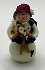 Gail West Snowman Holding Cat Figurine, signed on back picture