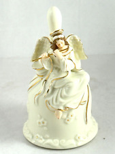 DILLARD'S PORCELAIN ANGEL WITH FLUTE BELL 2000~WHITE~GOLD ACCENTS~ORIG BOX picture