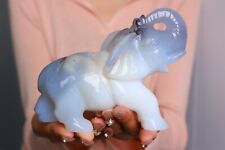 720g Top Natural Agate elephant Quartz Crystal carved skull Reiki healing WK414 picture