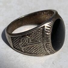 ANCIENT VERY STUNNING RARE ROMAN SILVER COLOR BRONZE BLACK STONE RING AUTHENTIC picture