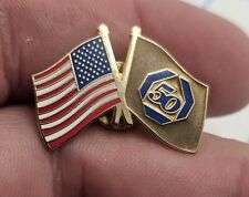 VTG Lapel Pinback Hat Pin Gold Tone Flag Frendship Pin American And 50  picture