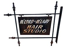 Large Antique Advertising Cast Iron Hair Studio Salon Barber Trade Sign picture