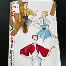 Vintage 1950s Simplicity 3746 Set of Open Front Jackets Sewing Pattern 14 XS CUT picture
