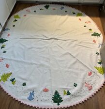 GORGEOUS MCM Sequined Felt Large Oval Christmas Tablecloth Pink Fringe Bucilla picture