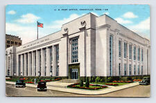 c1947 Linen Postcard Knoxville TN Tennessee US Post Office Building Old Cars picture