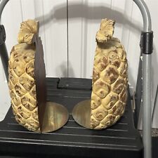 SARREID BOOKENDS WOOD & BRASS PINEAPPLE LARGE MADE IN SPAIN MCM VINTAGE picture