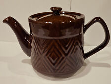 Vintage Brown Geometric Teapot Made in China 9 Inches Long X 5 Inches Diameter picture
