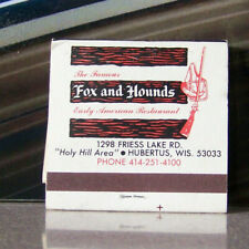 Rare Vintage Matchbook E6 Hubertus Wisconsin Fox & Hounds Rifle Hunting Friess picture