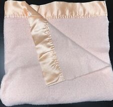 Vintage Satin Trim Acrylic Thermal Blanket Peach 90X66  picture