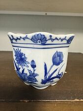 Small Chinese Bowl/Planter Blue White Hand painted Vintage Cricket Flower picture