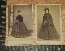2 CDVs Civil War era Women Winter Victorian Dress Hand Muff picture